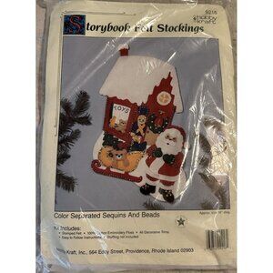 Vtg New Christmas Storybook Felt Stocking Kit Santas Toy Shop Hobby Kraft 9216